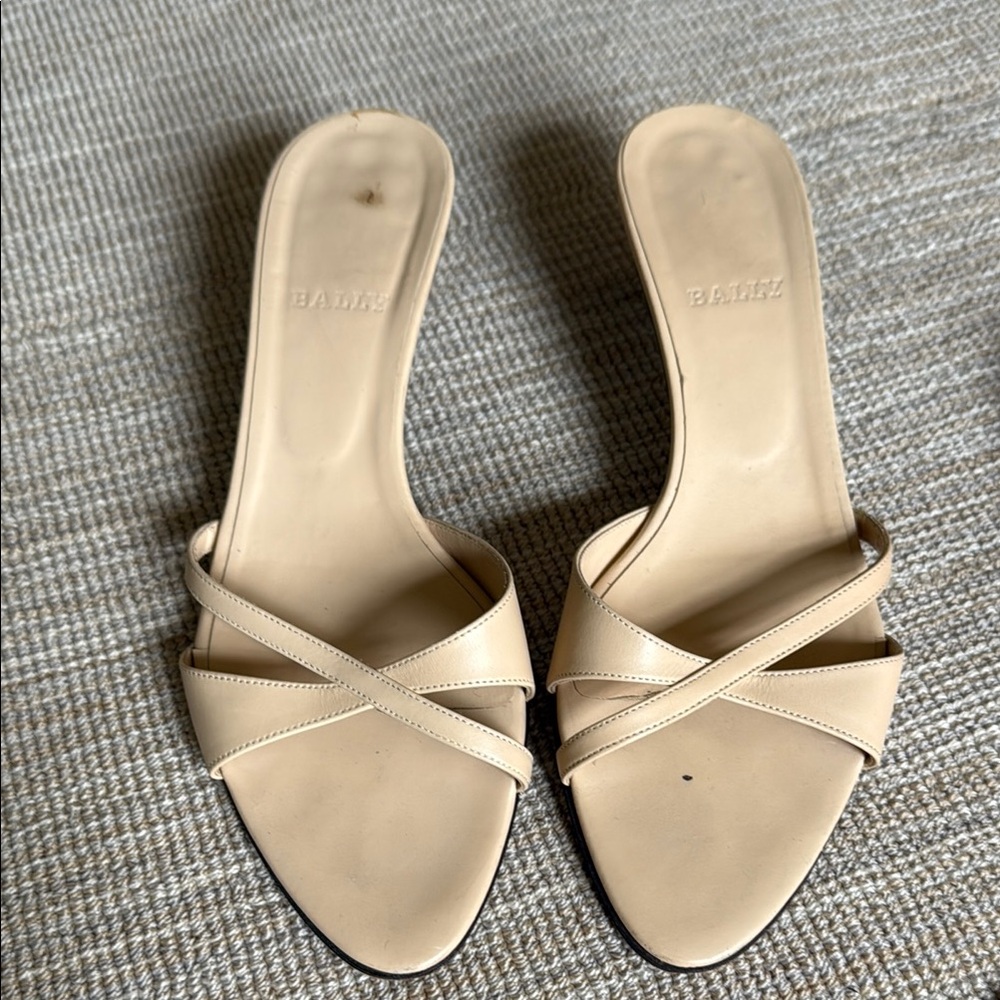 Bally Cream Mules with Elegant X-Strap Design